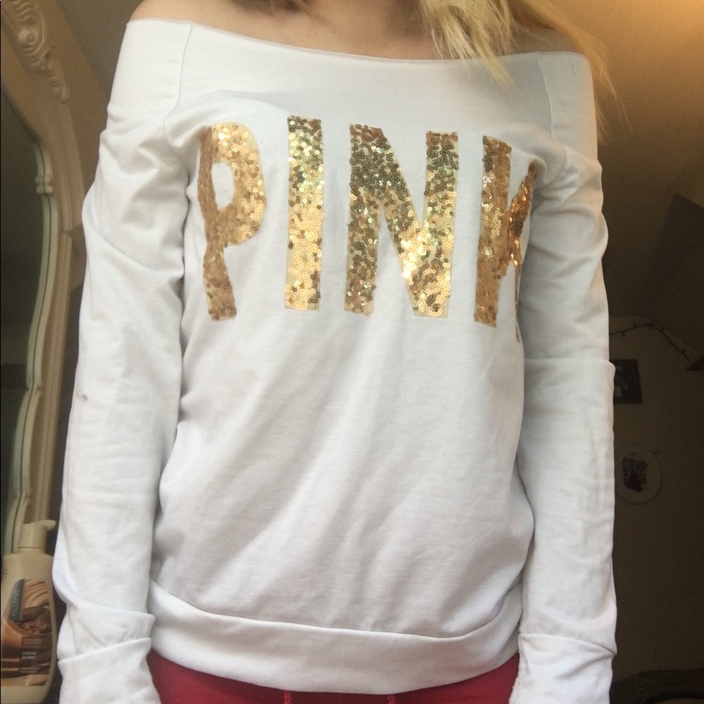 Off the shoulder pink shirt